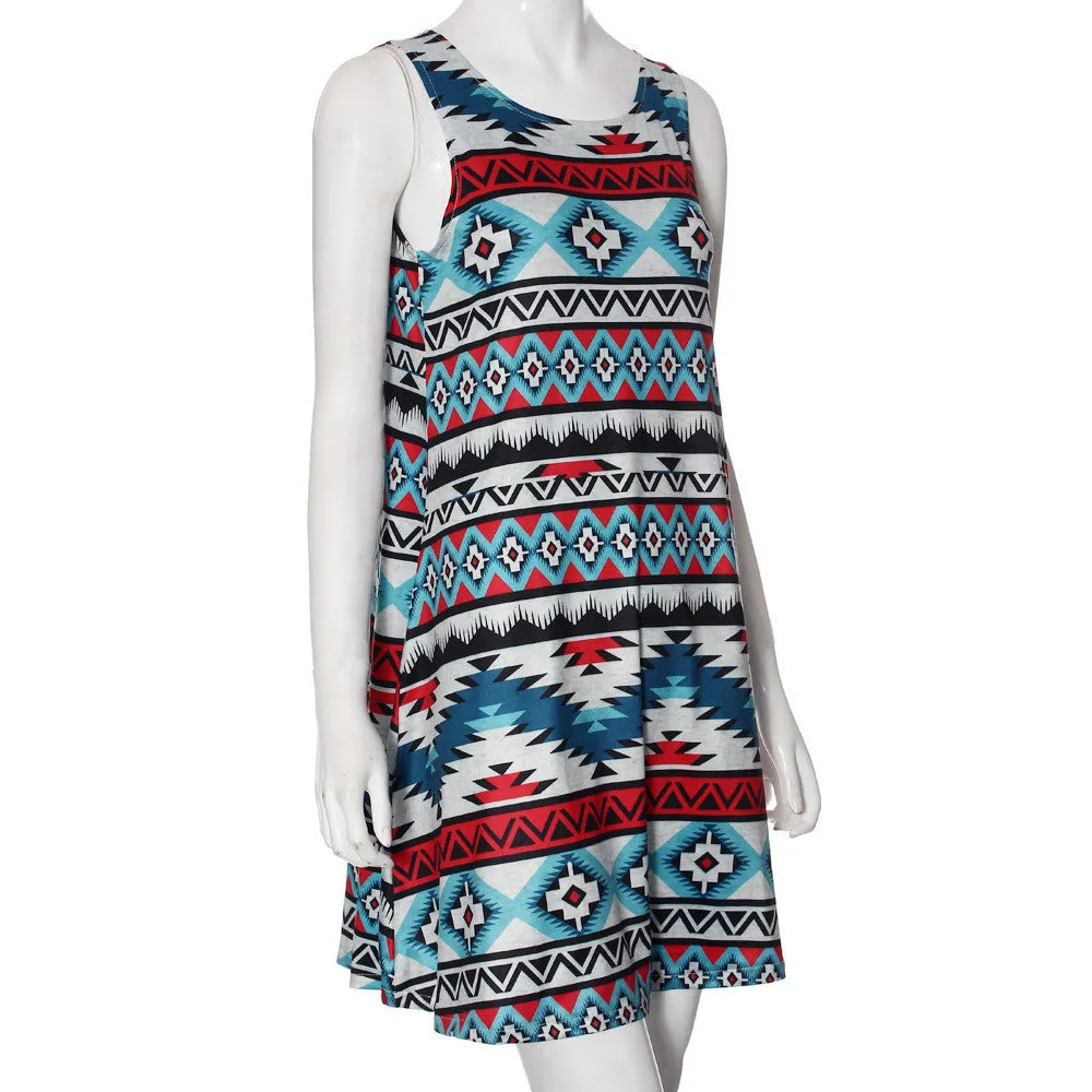 Women Design Women Sleeveless Geometric Printing Party Cocktail Casual Dress