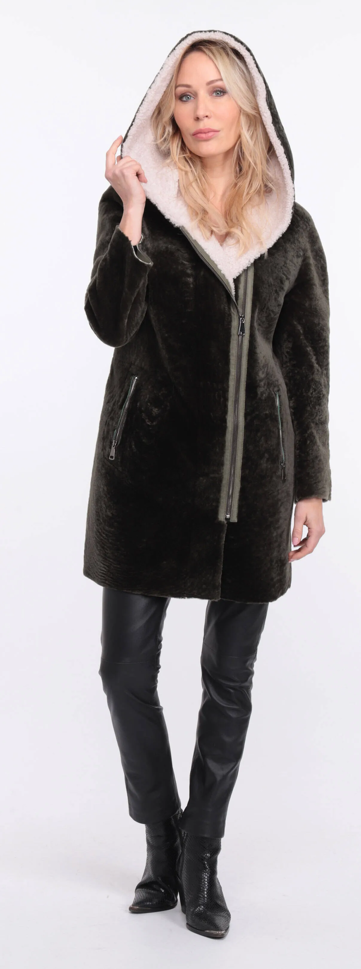 Women's khaki valere sheepskin coat