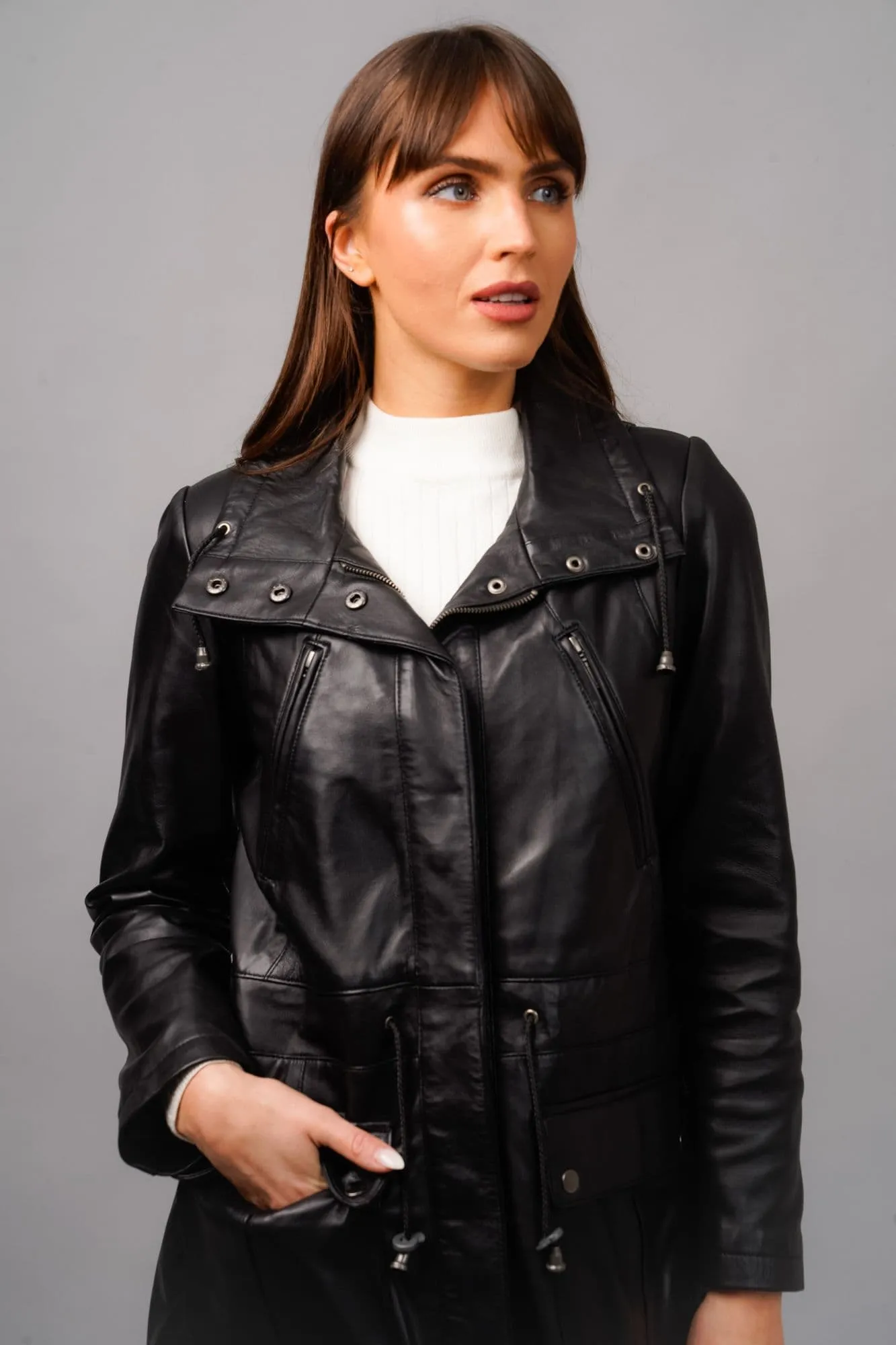 WOMENS  LEATHER COAT BLACK:MIA