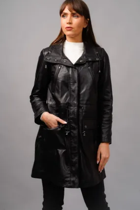 WOMENS  LEATHER COAT BLACK:MIA