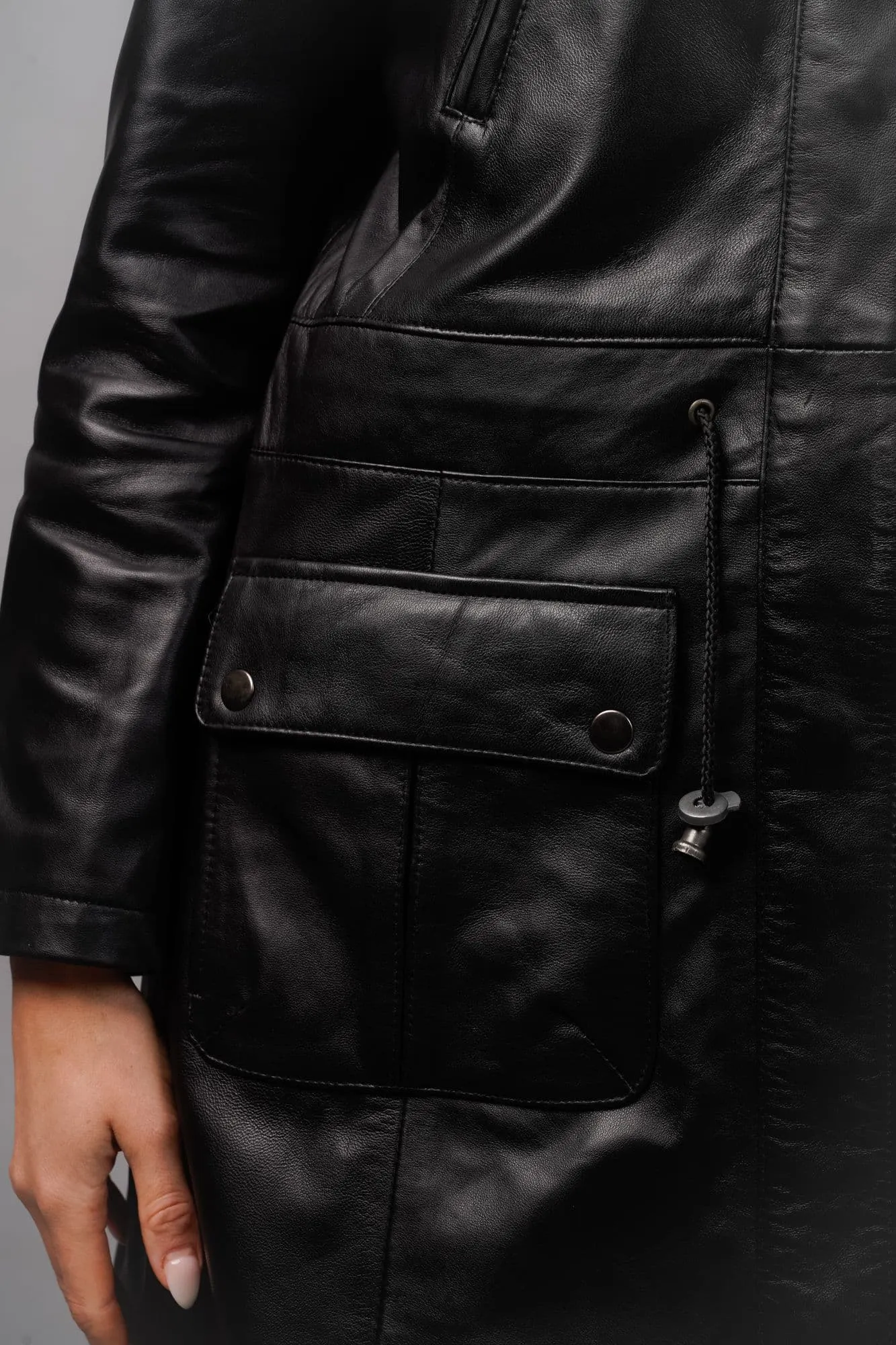 WOMENS  LEATHER COAT BLACK:MIA