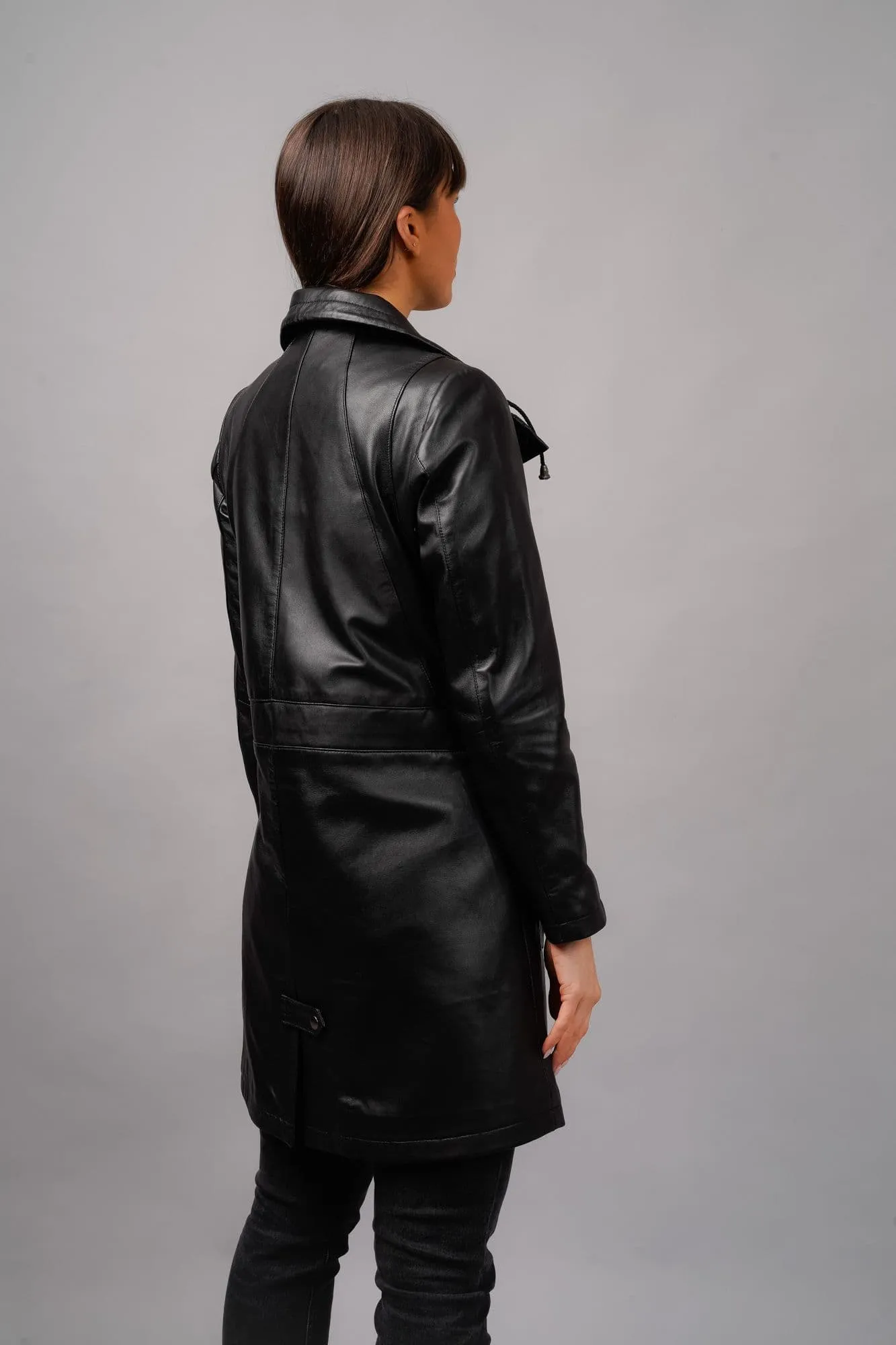 WOMENS  LEATHER COAT BLACK:MIA