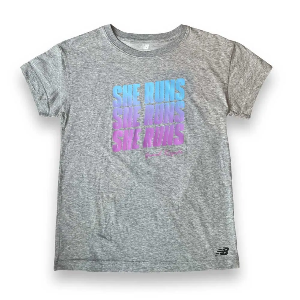 Women's She Runs GR Repeat Relentless Crew - Athletic Grey Heather/Blue & Pink Gradient