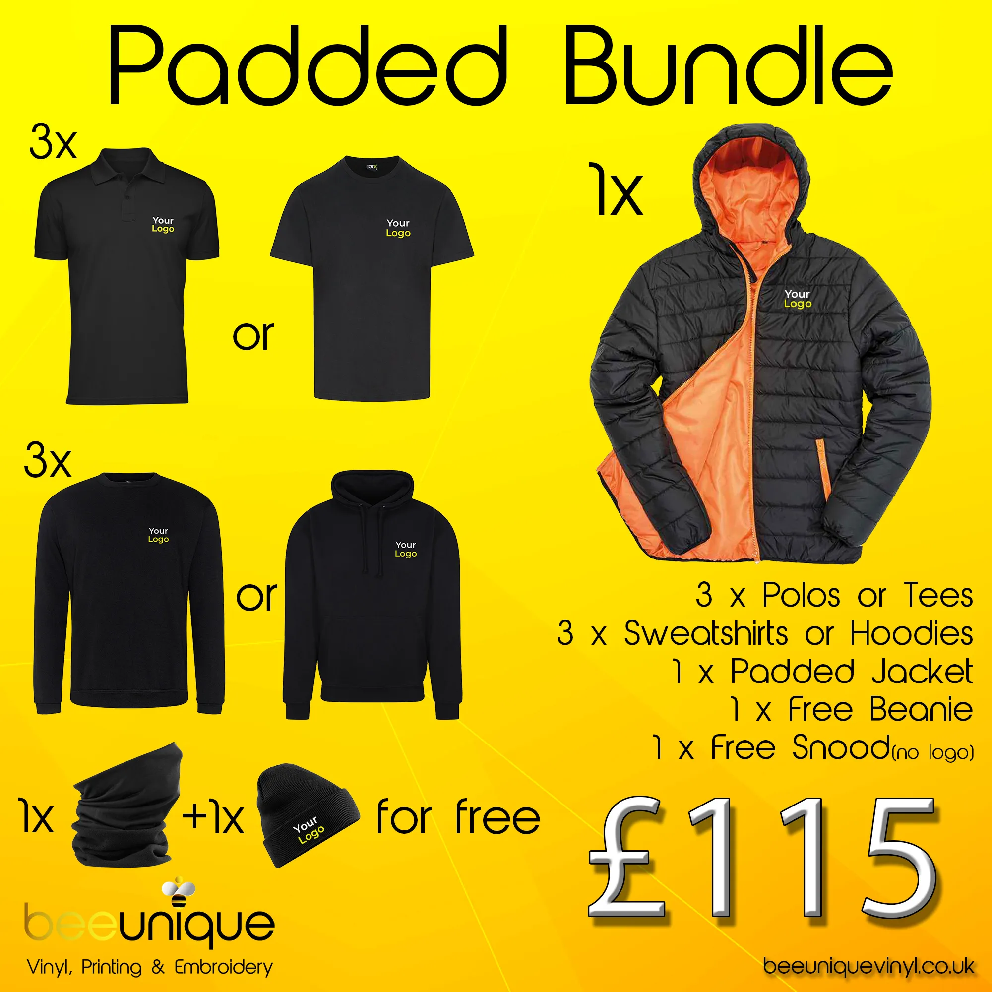 Workwear Bundle 53 | Bee Unique | Polos, Hoodies & Softshell