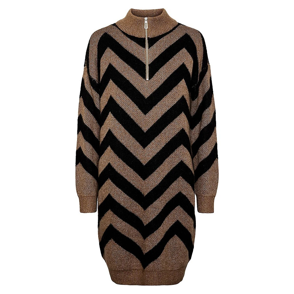 Yas Kavalli Half-Zip Chevron Sweater Dress